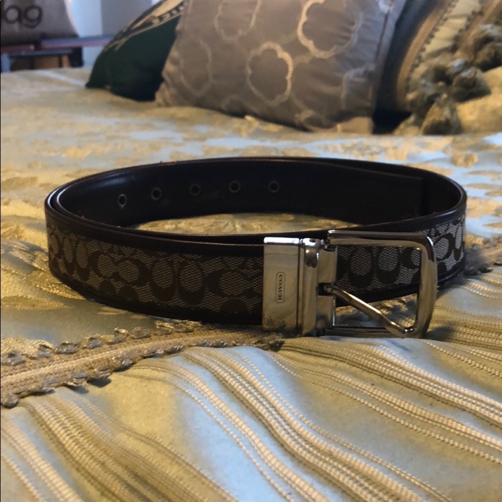 Brown Leather and Cloth Coach Belt Unisex 90cm